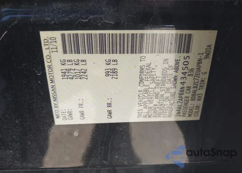 2011 Nissan Altima 2.5 S from USA, damaged, VIN 1N4AL2AP8BN434505